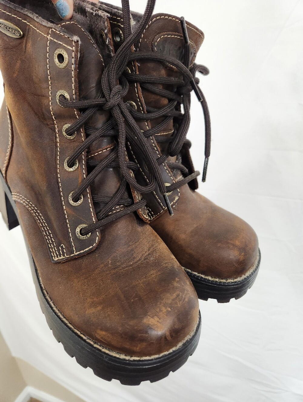 Skechers Vintage Chunky Leather Platform Boots - Picture 3 of 9